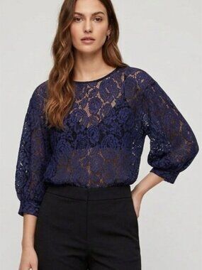 Luna Moon Sheer Lace Blouse Top